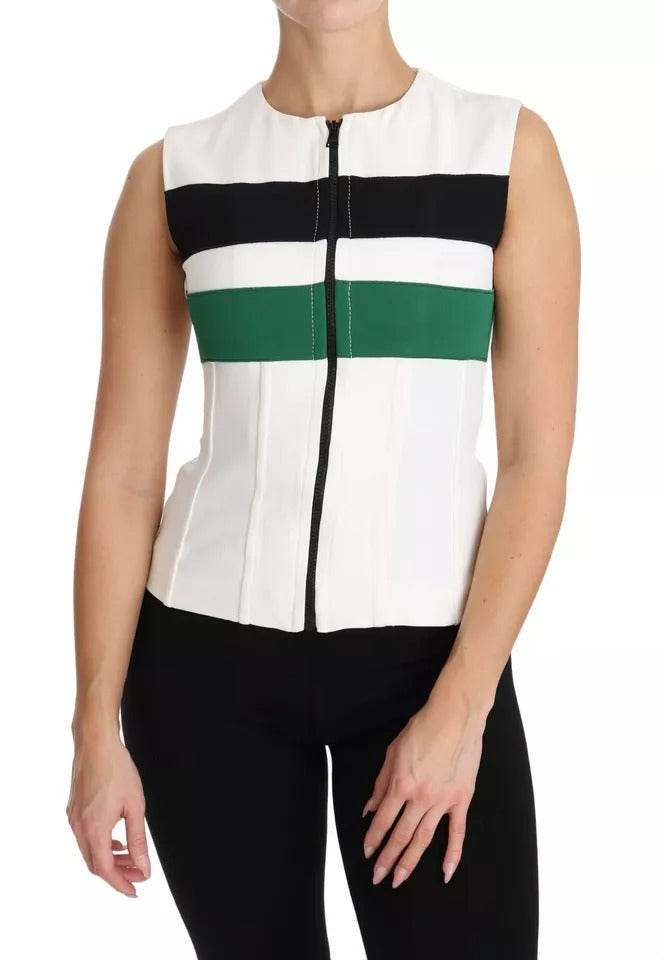 Dolce & Gabbana White Striped Cotton Sleeveless Top T-shirt - Hilstor