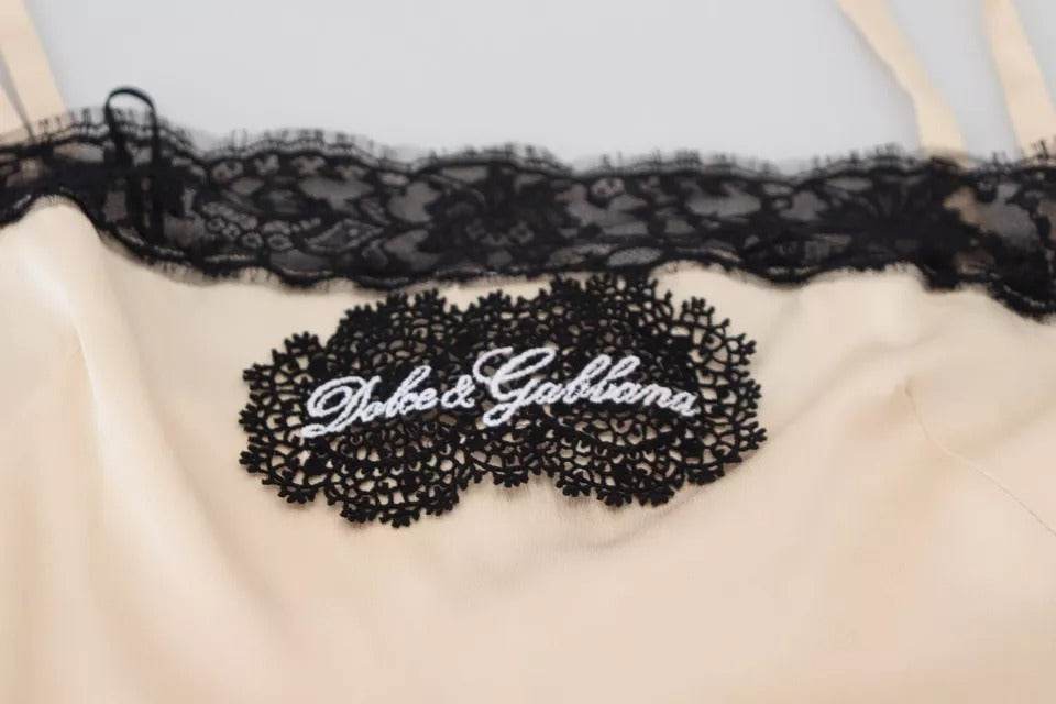 Dolce & Gabbana Beige Lace Spaghetti Logo Embroidery Top - Hilstor