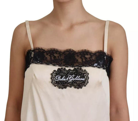 Dolce & Gabbana Beige Lace Spaghetti Logo Embroidery Top - Hilstor
