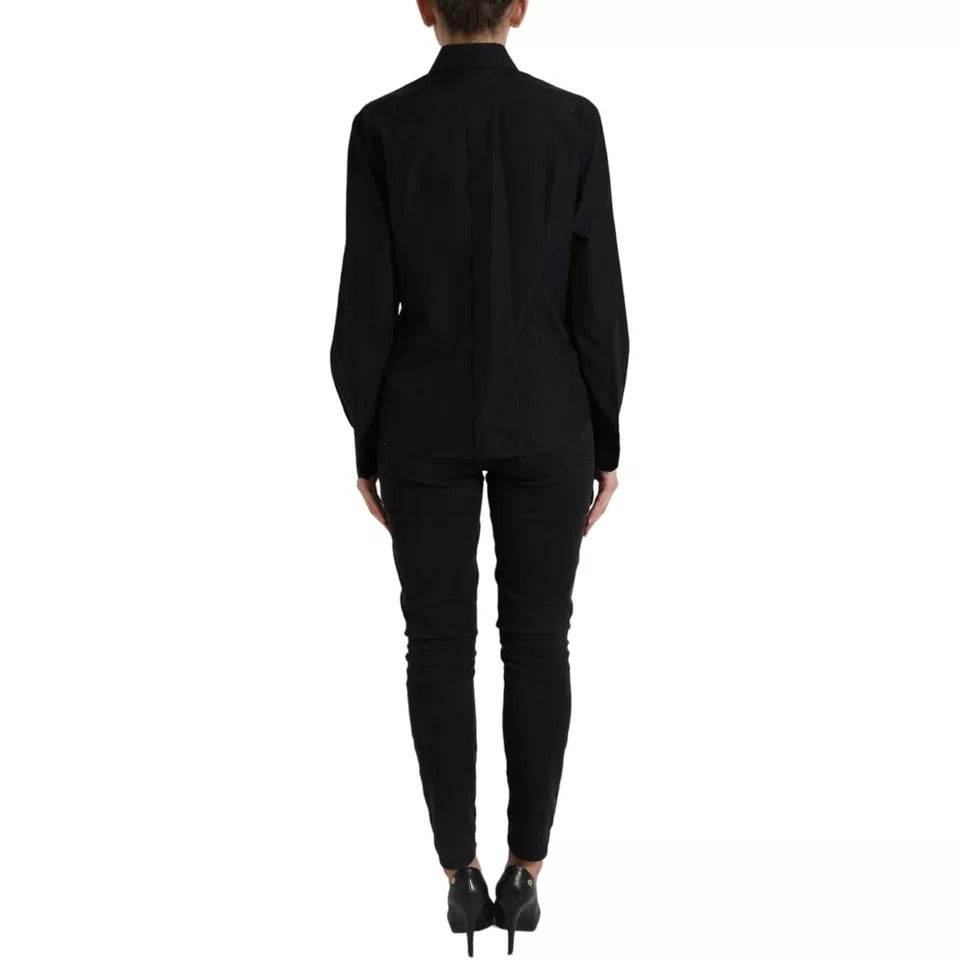 Dolce & Gabbana Black Cotton Collared Formal Dress Shirt Top - Hilstor