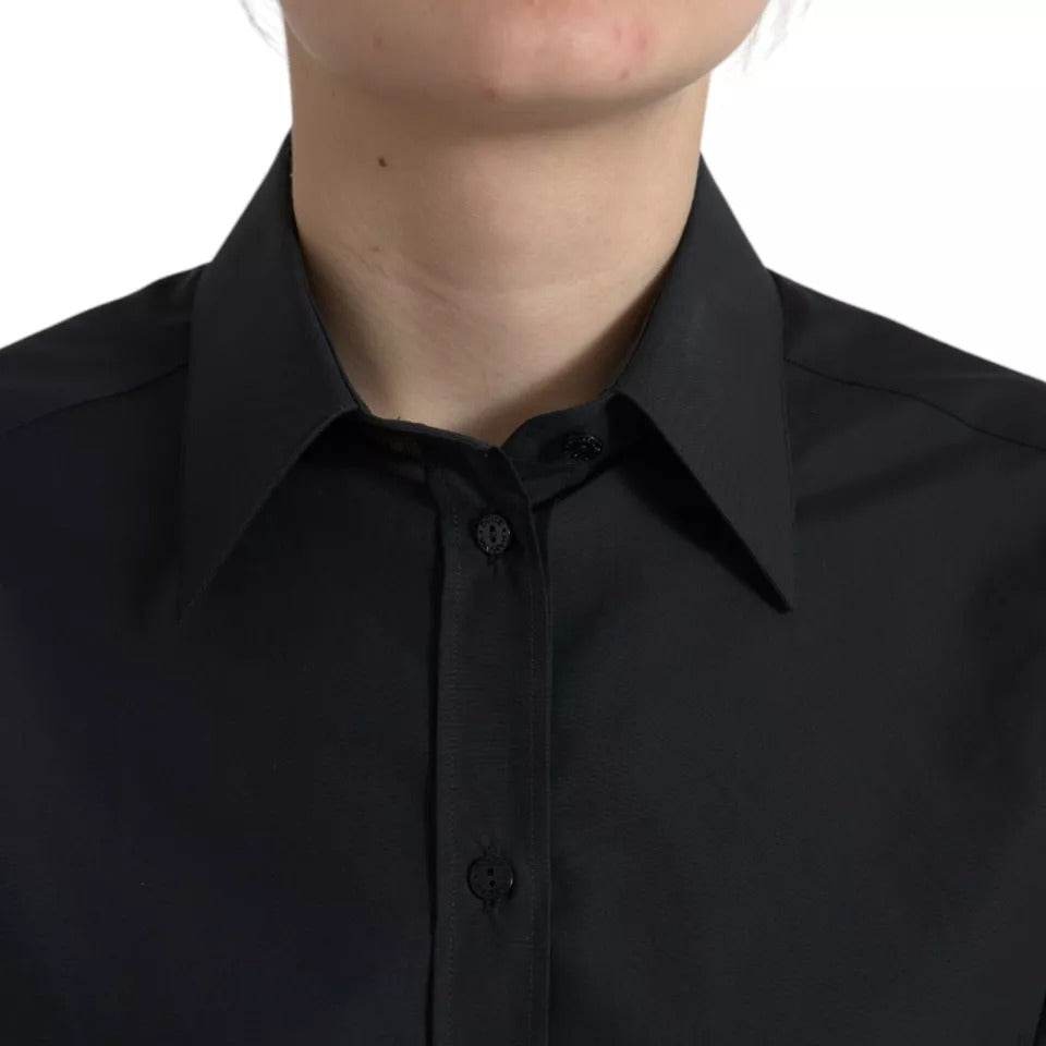 Dolce & Gabbana Black Cotton Collared Formal Dress Shirt Top - Hilstor