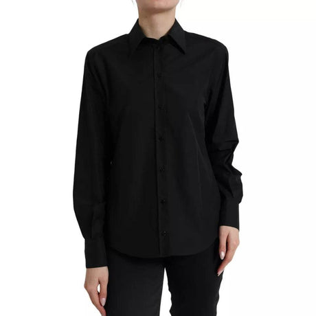 Dolce & Gabbana Black Cotton Collared Formal Dress Shirt Top - Hilstor