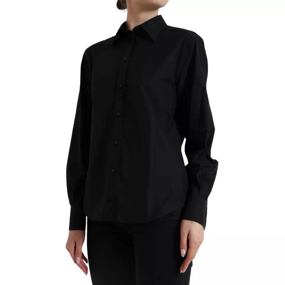 Dolce & Gabbana Black Cotton Collared Formal Dress Shirt Top - Hilstor