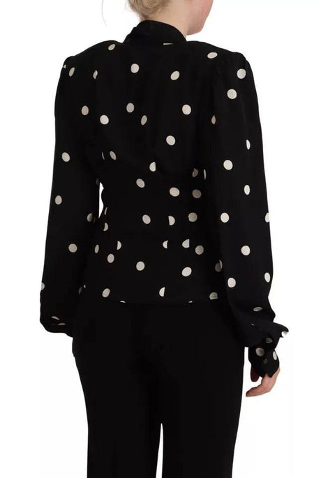 Dolce & Gabbana Black Polka Dots Silk Pussy Bow Long Sleeves Top - Hilstor