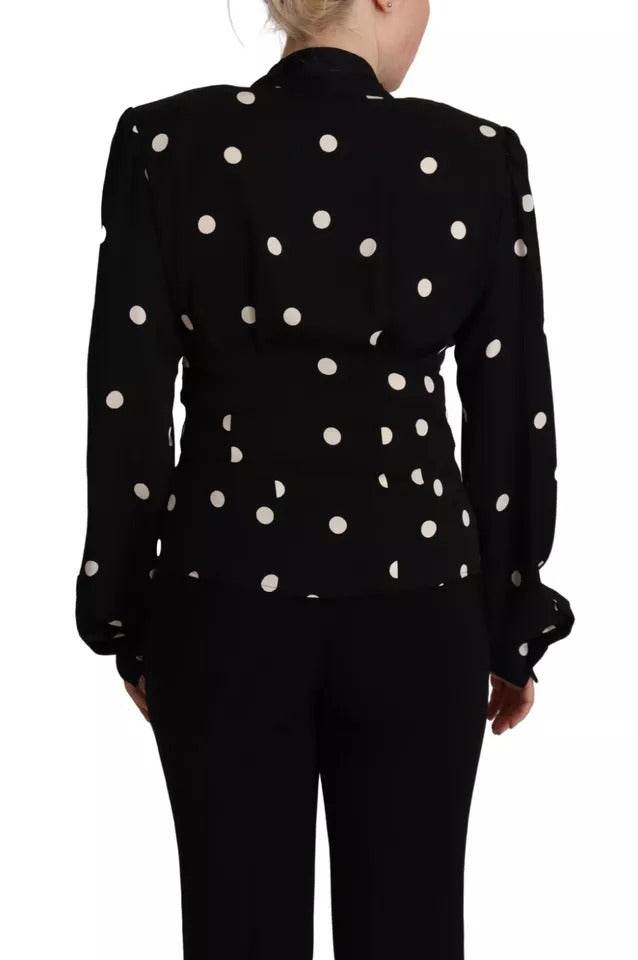 Dolce & Gabbana Black Polka Dots Silk Pussy Bow Long Sleeves Top - Hilstor
