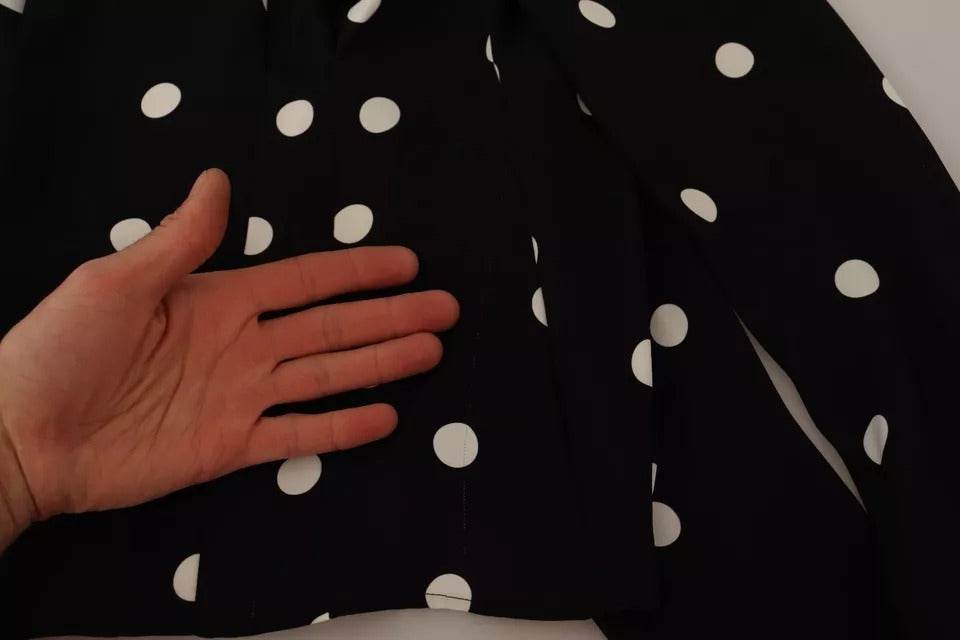 Dolce & Gabbana Black Polka Dots Silk Pussy Bow Long Sleeves Top - Hilstor