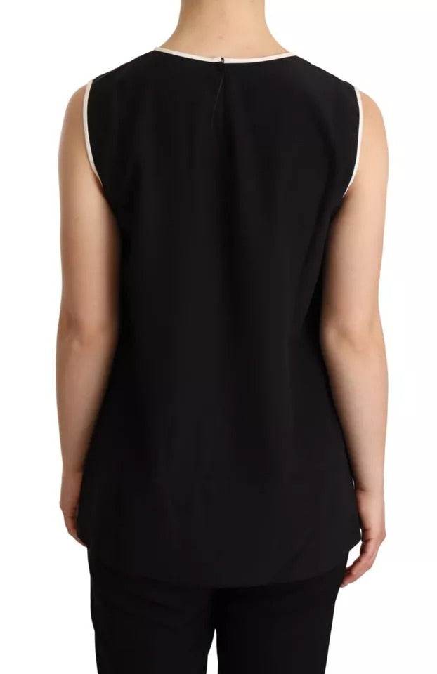 Dolce & Gabbana Black Silk Eleganza Print Sleeveless Tank Top - Hilstor