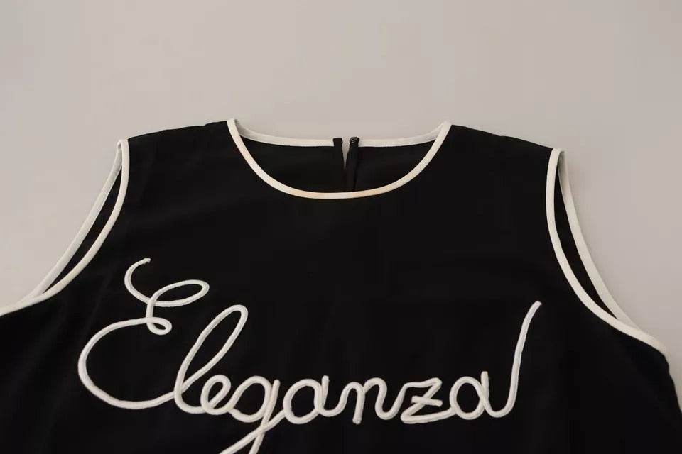 Dolce & Gabbana Black Silk Eleganza Print Sleeveless Tank Top - Hilstor