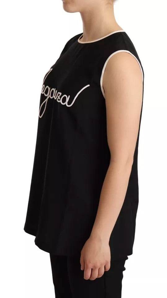 Dolce & Gabbana Black Silk Eleganza Print Sleeveless Tank Top - Hilstor