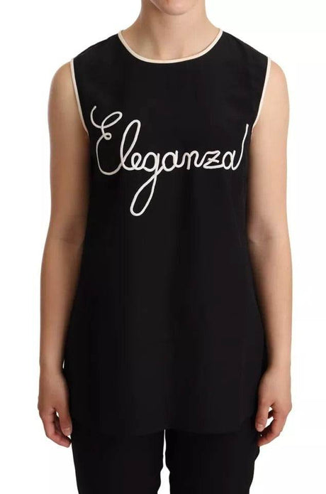Dolce & Gabbana Black Silk Eleganza Print Sleeveless Tank Top - Hilstor