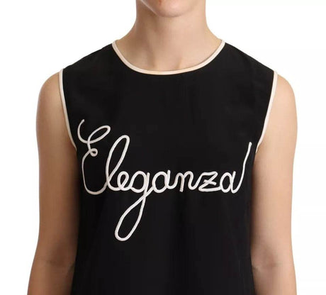 Dolce & Gabbana Black Silk Eleganza Print Sleeveless Tank Top - Hilstor