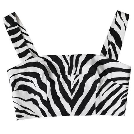 Dolce & Gabbana Black White Zebra Sleeveless Bustier Crop Top - Hilstor