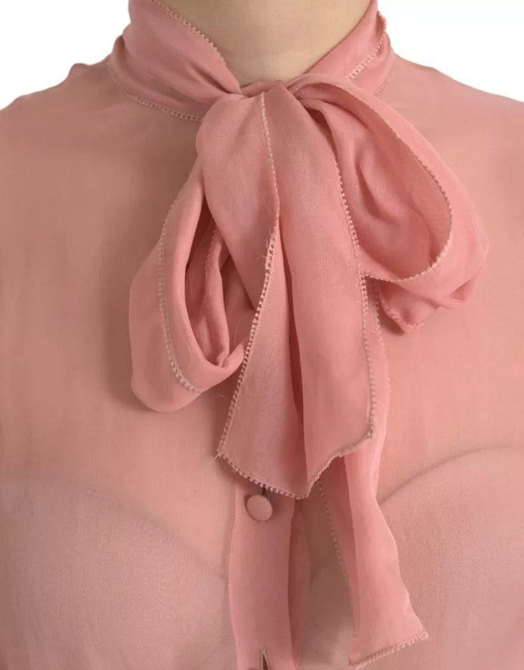 Dolce & Gabbana Pink Long Sleeves Ascot Collar Top Blouse - Hilstor