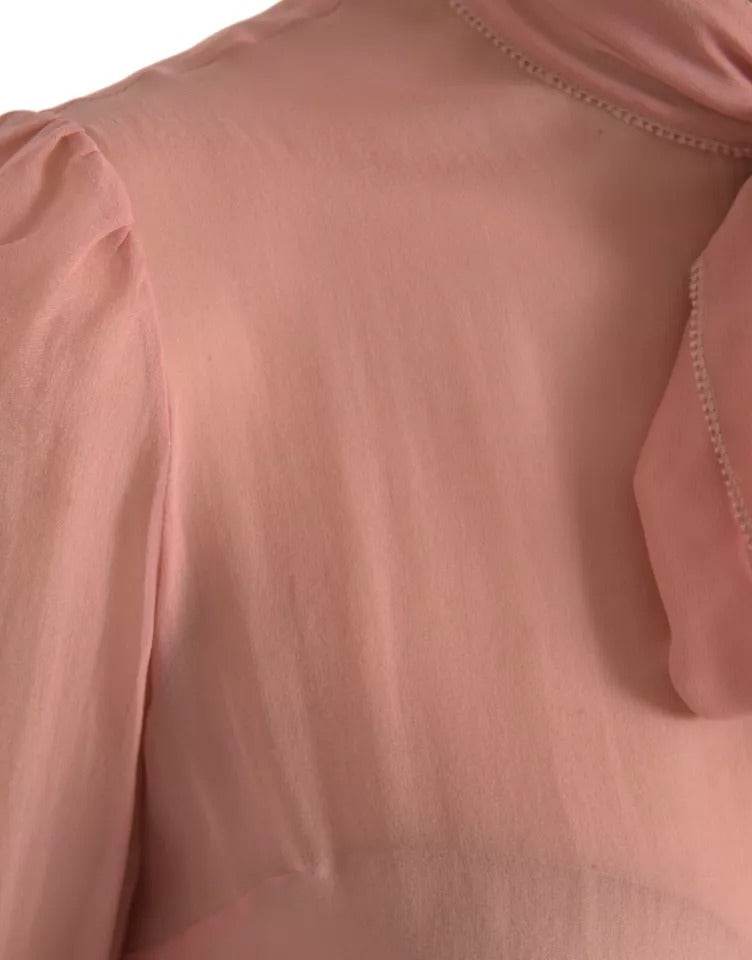 Dolce & Gabbana Pink Long Sleeves Ascot Collar Top Blouse - Hilstor