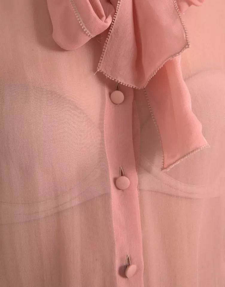 Dolce & Gabbana Pink Long Sleeves Ascot Collar Top Blouse - Hilstor