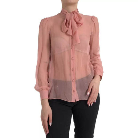 Dolce & Gabbana Pink Long Sleeves Ascot Collar Top Blouse - Hilstor