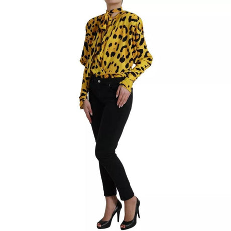 Dolce & Gabbana Yellow Leopard Print Long Sleeves Top Blouse - Hilstor