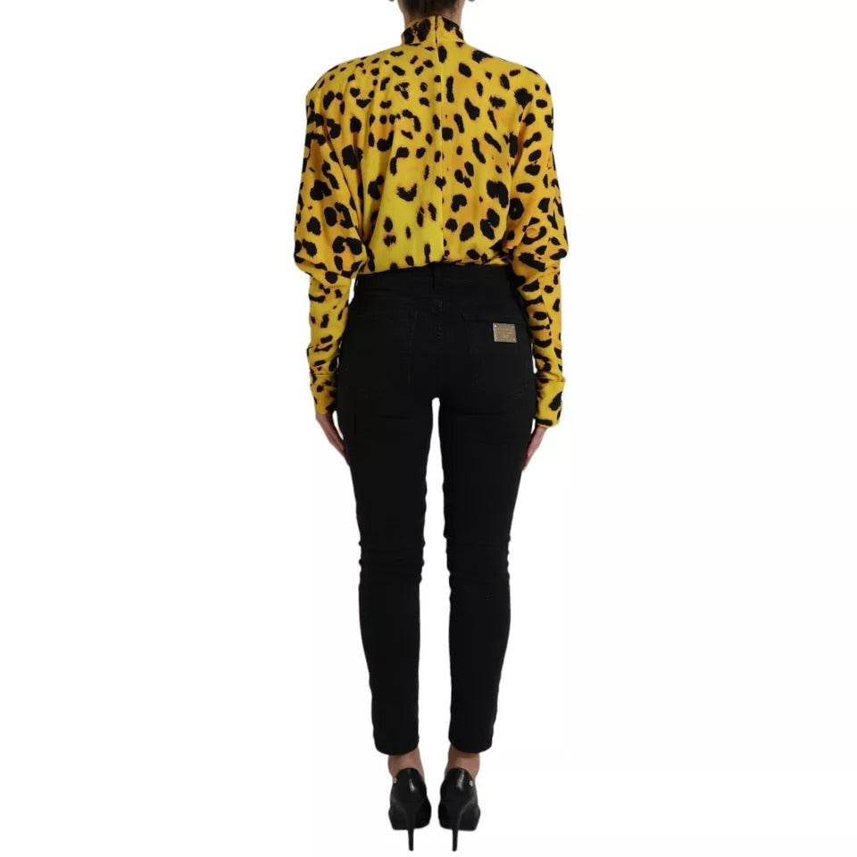 Dolce & Gabbana Yellow Leopard Print Long Sleeves Top Blouse - Hilstor