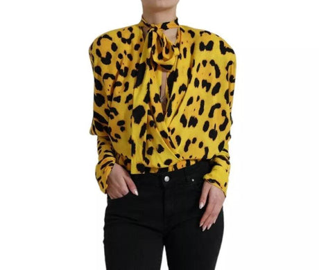 Dolce & Gabbana Yellow Leopard Print Long Sleeves Top Blouse - Hilstor
