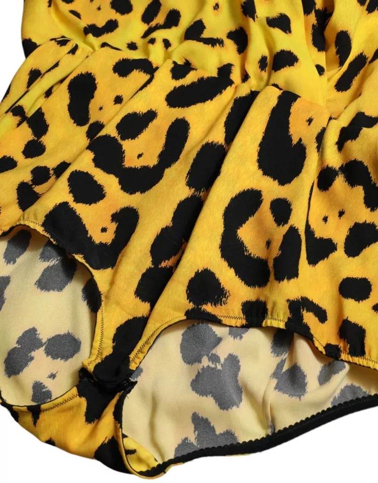 Dolce & Gabbana Yellow Leopard Print Long Sleeves Top Blouse - Hilstor