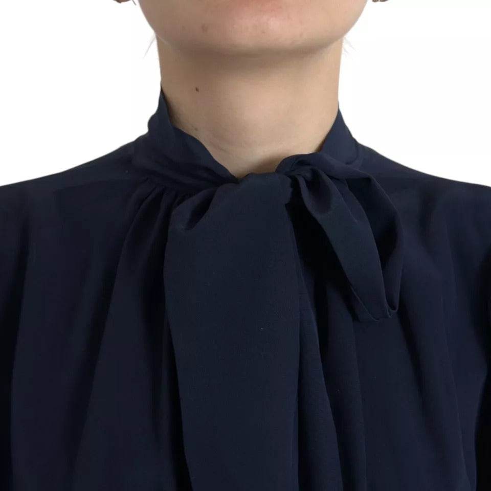Dolce & Gabbana Blue Long Sleeves Ascot Collar Blouse Top - Hilstor
