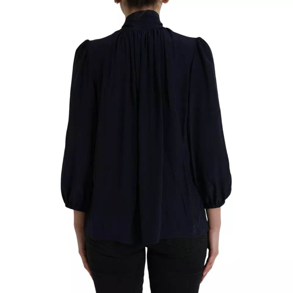 Dolce & Gabbana Blue Long Sleeves Ascot Collar Blouse Top - Hilstor
