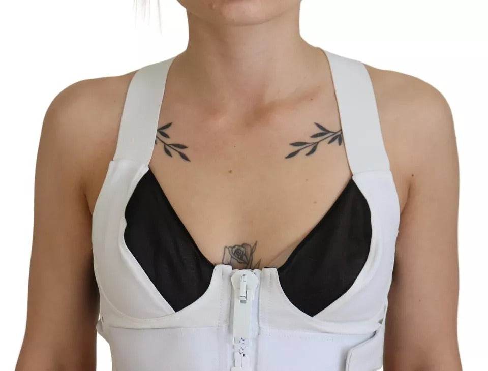 Dolce & Gabbana White Viscose Sleeveless Cropped Bustier Top - Hilstor