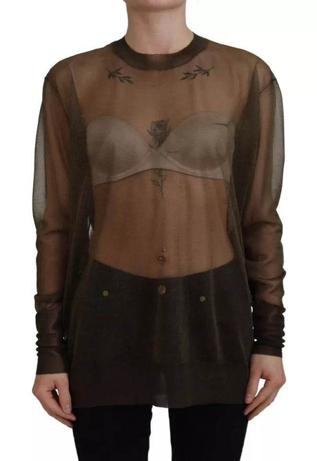 Dolce & Gabbana Black Transparent Crewneck Long Sleeves Top - Hilstor