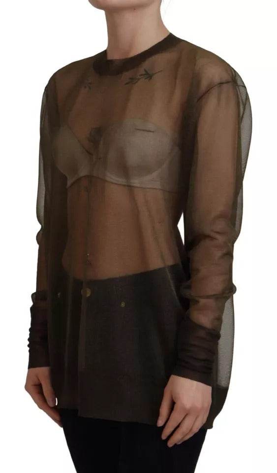 Dolce & Gabbana Black Transparent Crewneck Long Sleeves Top - Hilstor