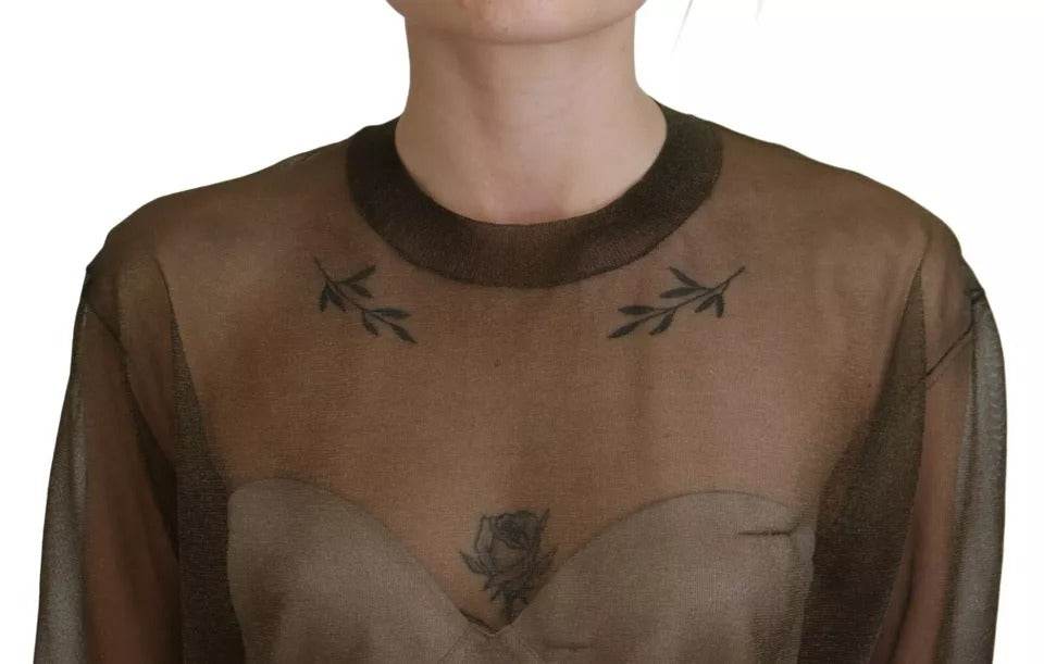 Dolce & Gabbana Black Transparent Crewneck Long Sleeves Top - Hilstor