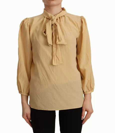 Dolce & Gabbana Mustard Ascot Collar Shirt Silk Blouse Top - Hilstor