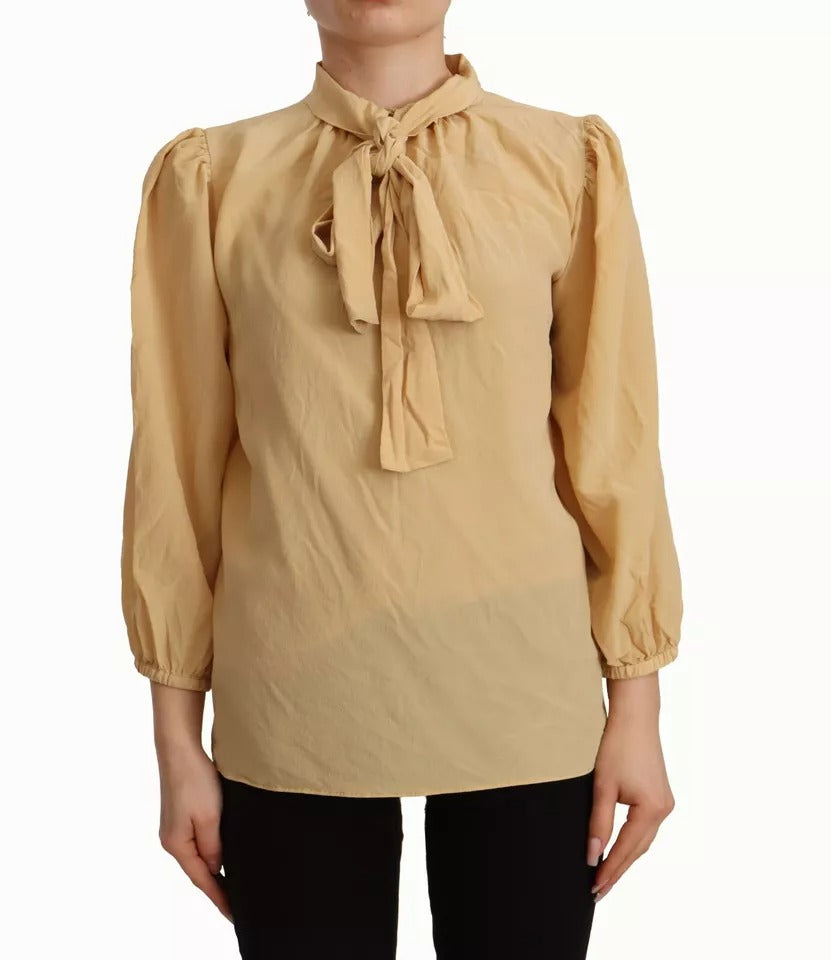 Dolce &amp; Gabbana Mustard Ascot Collar Shirt Silke Bluse Top