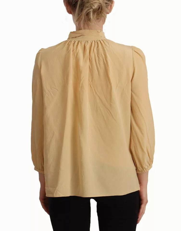 Dolce & Gabbana Mustard Ascot Collar Shirt Silk Blouse Top - Hilstor