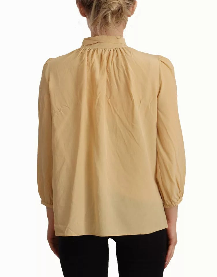 Dolce &amp; Gabbana Mustard Ascot Collar Shirt Silke Bluse Top