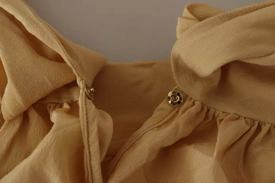 Dolce & Gabbana Mustard Ascot Collar Shirt Silk Blouse Top - Hilstor