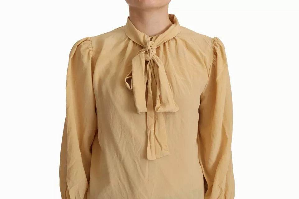 Dolce & Gabbana Mustard Ascot Collar Shirt Silk Blouse Top - Hilstor