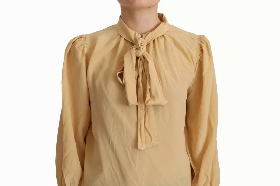 Dolce &amp; Gabbana Mustard Ascot Collar Shirt Silke Bluse Top