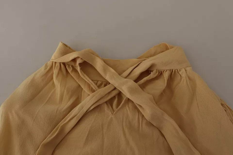 Dolce & Gabbana Mustard Ascot Collar Shirt Silk Blouse Top - Hilstor
