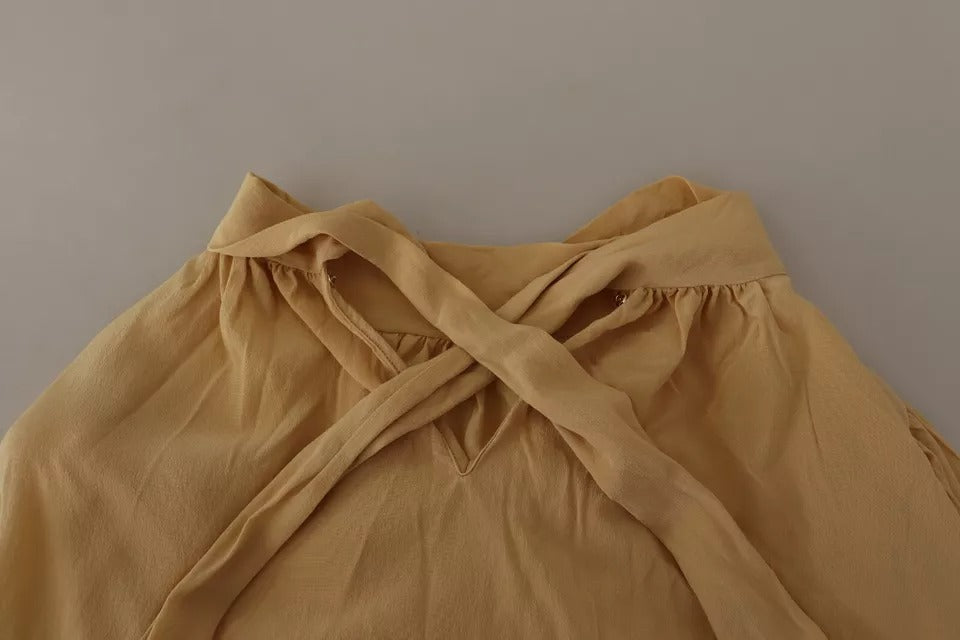 Dolce &amp; Gabbana Mustard Ascot Collar Shirt Silke Bluse Top