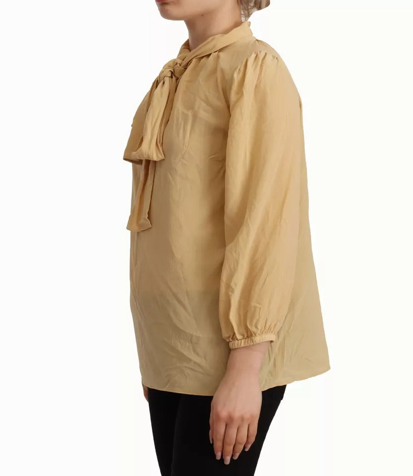 Dolce &amp; Gabbana Mustard Ascot Collar Shirt Silke Bluse Top
