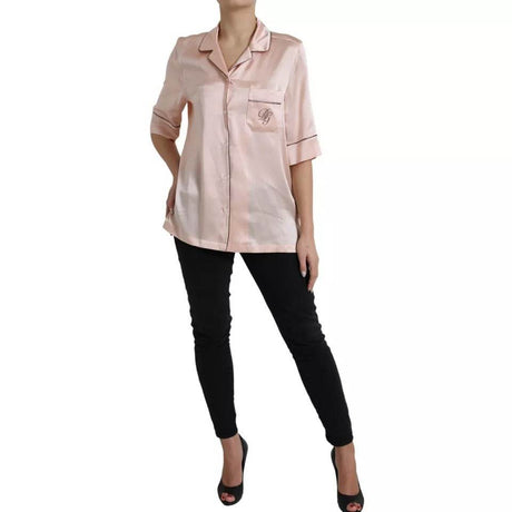 Dolce & Gabbana Pink Silk Long Sleeves Logo Pajama Blouse Top - Hilstor
