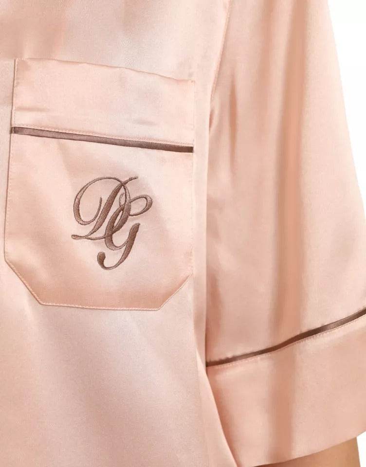 Dolce & Gabbana Pink Silk Long Sleeves Logo Pajama Blouse Top - Hilstor
