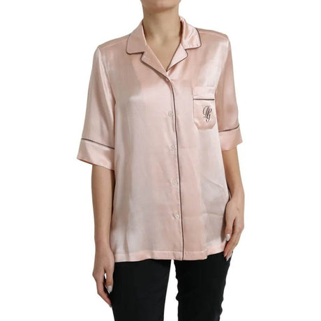 Dolce & Gabbana Pink Silk Long Sleeves Logo Pajama Blouse Top - Hilstor