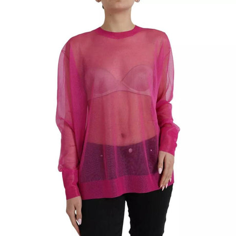 Dolce & Gabbana Pink Transparent Crewneck Long Sleeves Top - Hilstor
