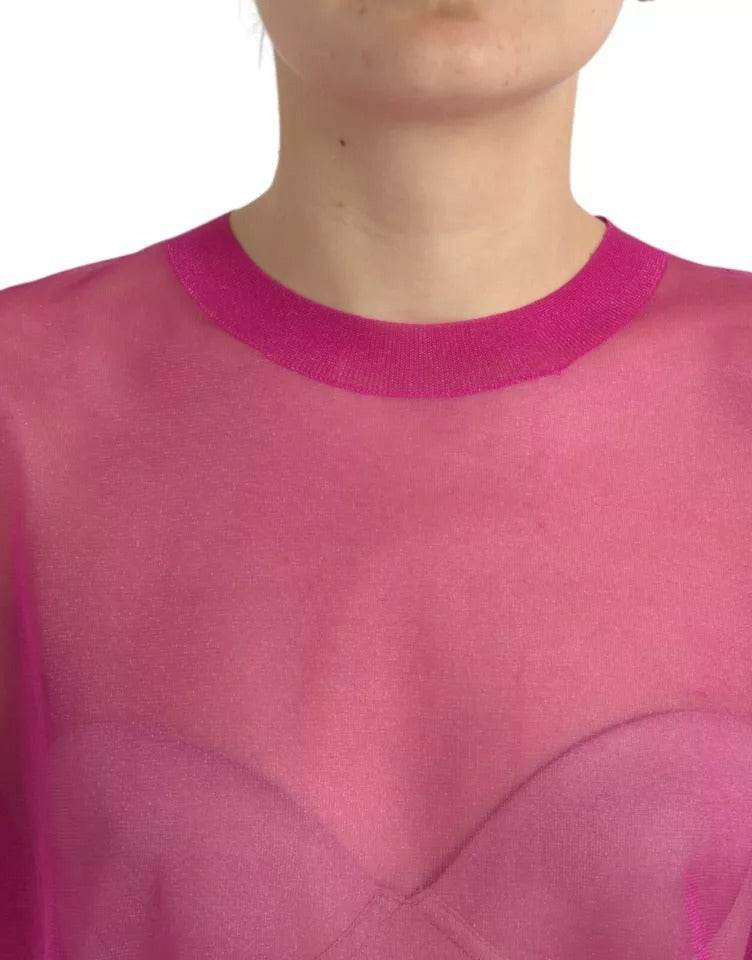 Dolce & Gabbana Pink Transparent Crewneck Long Sleeves Top - Hilstor