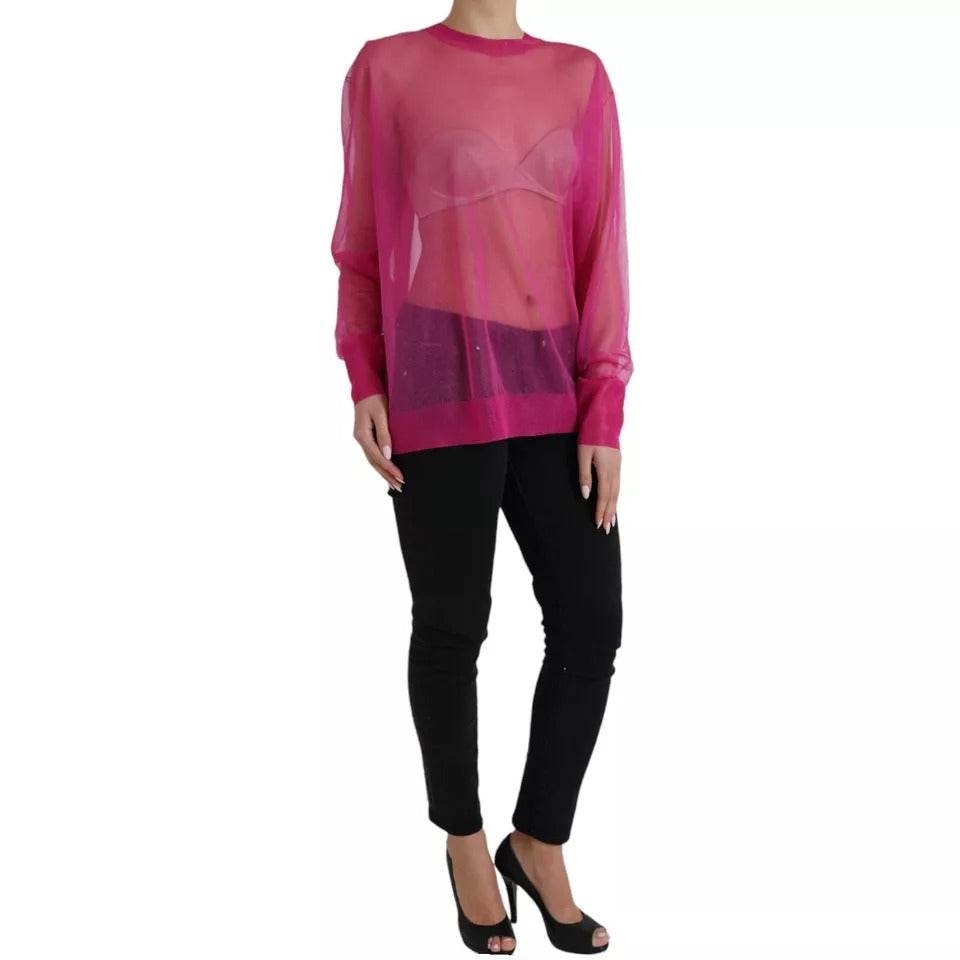 Dolce & Gabbana Pink Transparent Crewneck Long Sleeves Top - Hilstor