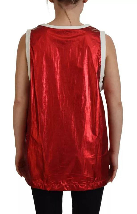 Dolce & Gabbana Red Nylon Logo Print Sleeveless Jersey Top - Hilstor