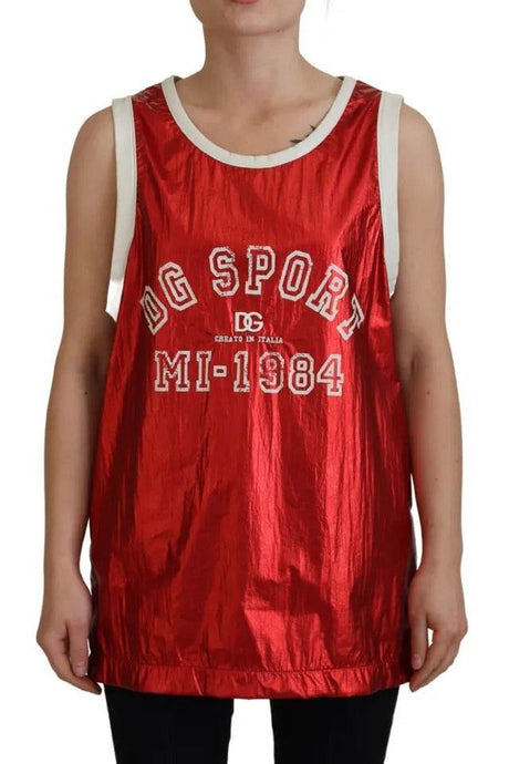 Dolce & Gabbana Red Nylon Logo Print Sleeveless Jersey Top - Hilstor