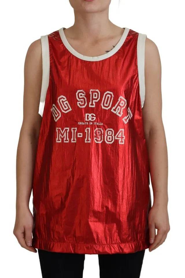 Dolce & Gabbana Red Nylon Logo Print Sleeveless Jersey Top - Hilstor