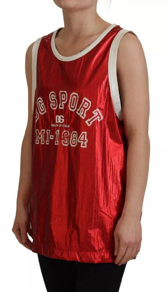 Dolce & Gabbana Red Nylon Logo Print Sleeveless Jersey Top - Hilstor